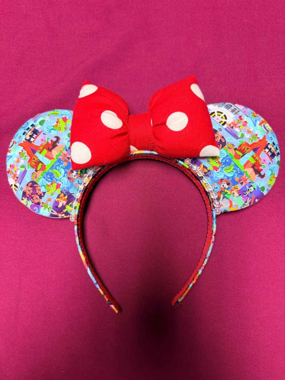 Disney Parks Splash Mountain Minnie Mouse Red Polka Dot Puffy Bow Headband